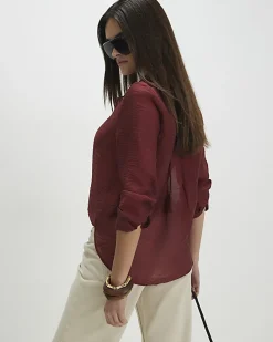 Red Oversized Long Sleeve Blouse