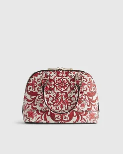 Red Paisley Print Cross Body Tote Bag