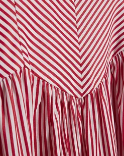 Red Petite V Neck Stripe Midi Dress