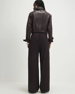 Red Pinstripe Pleated Wide Leg Trousers