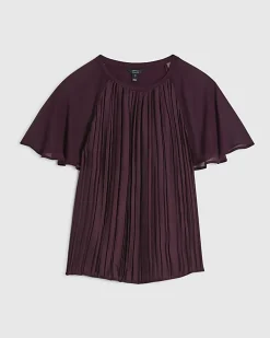 Red Pleated Hybrid Short Sleeve T-Shirt