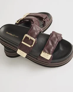 Red Quilted Double Strap Footbed Sandals