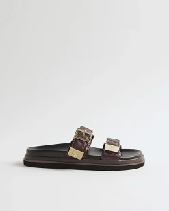 Red Quilted Double Strap Footbed Sandals