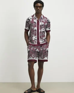 Red Regular Fit Stripe Floral Shirt