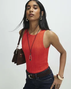 Red Ribbed Knitted Vest Top