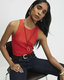 Red Ribbed Knitted Vest Top
