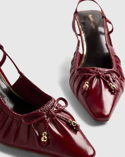 Red Ruched Bow Slingback Court Heels