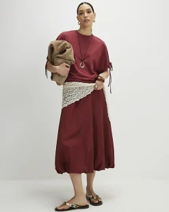 Red Ruched Sleeve T-Shirt