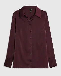 Red Satin Long Sleeve Slim Fit Shirt