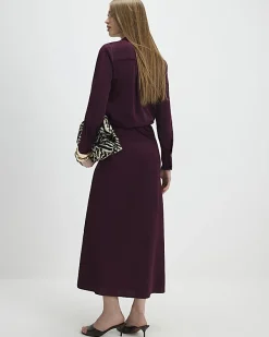 Red Satin Midi Skirt