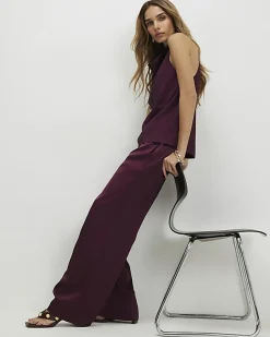 Red Satin Wide Leg Trousers