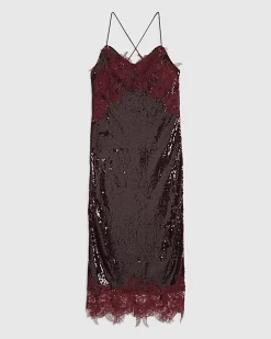 Red Sequin Lace Cami Midi Dress