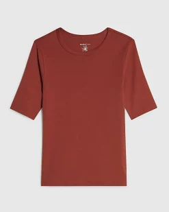 Red Short Sleeve Cotton Fitted Top
