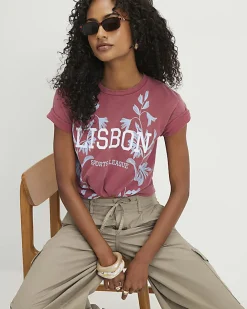 Red Short Sleeve Lisbon Floral Fitted T-Shirt