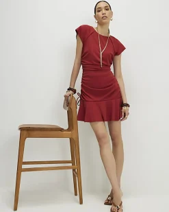 Red Short Sleeve Ruched Mini Dress