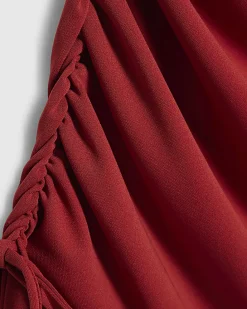 Red Short Sleeve Ruched Mini Dress