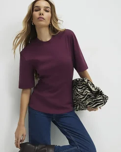 Red Short Sleeve Tie Back Seamed Top