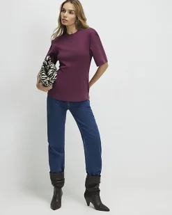 Red Short Sleeve Tie Back Seamed Top