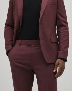 Red Skinny Fit Stretch Textured Suit Trousers