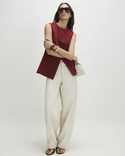 Red Sleeveless Button Detail Waistcoat