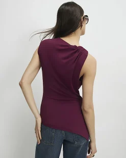 Red Sleeveless Twist Drape Top