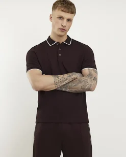 Red Slim Fit Textured Tipped Polo Shirt