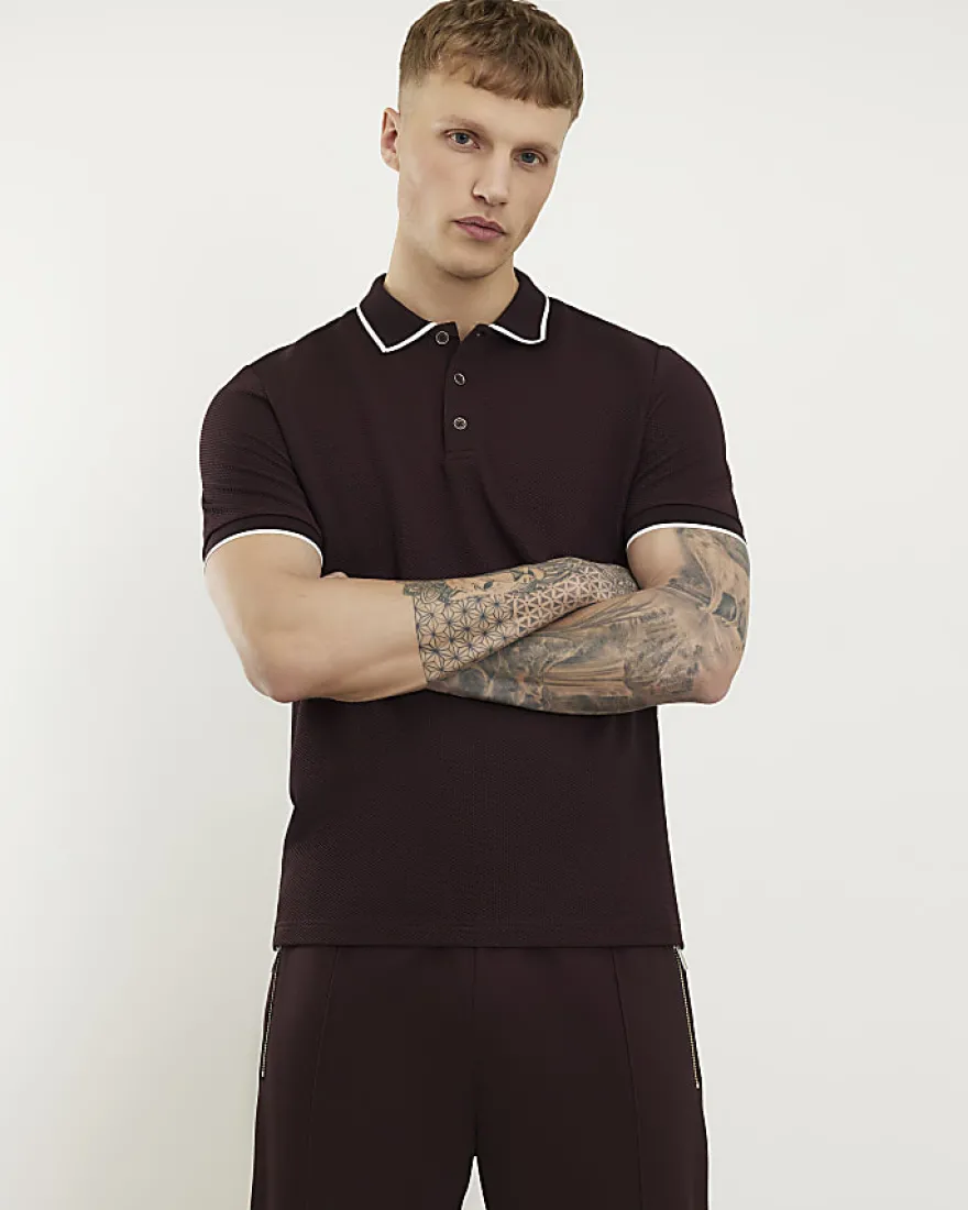 Red Slim Fit Textured Tipped Polo Shirt