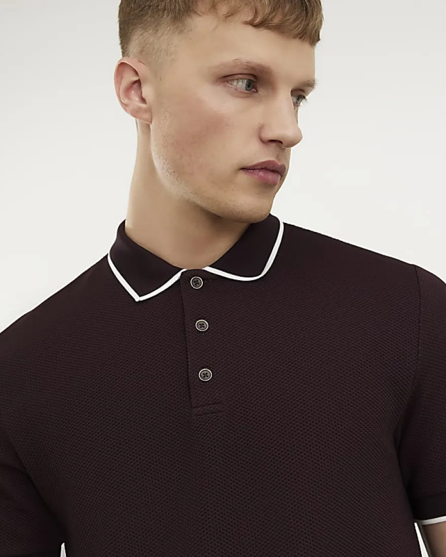 Red Slim Fit Textured Tipped Polo Shirt