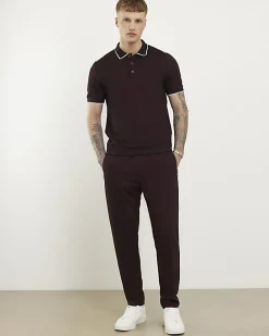 Red Slim Fit Textured Tipped Polo Shirt