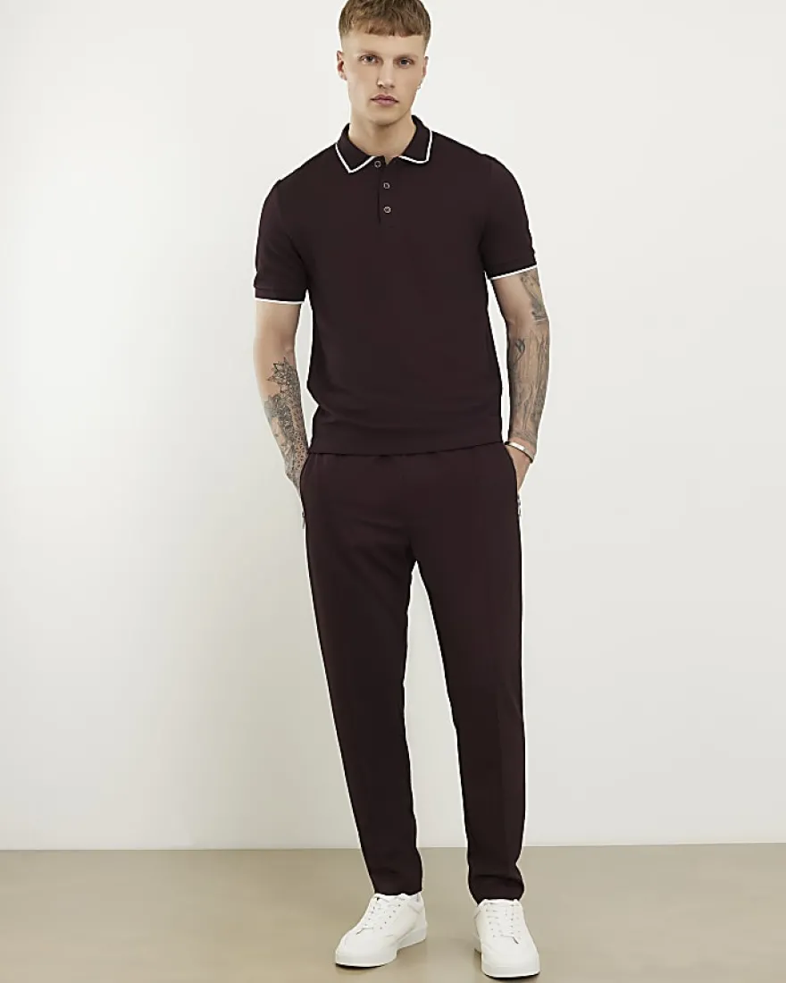 Red Slim Fit Textured Tipped Polo Shirt