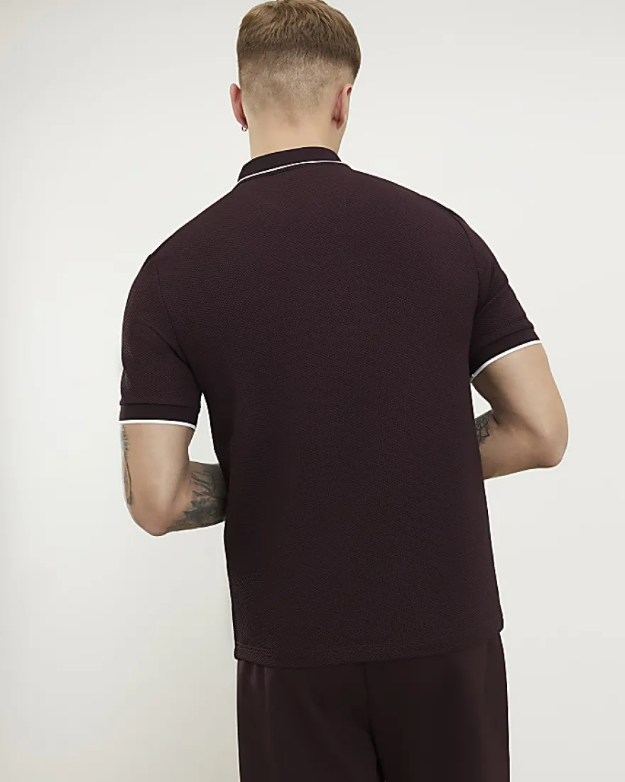 Red Slim Fit Textured Tipped Polo Shirt