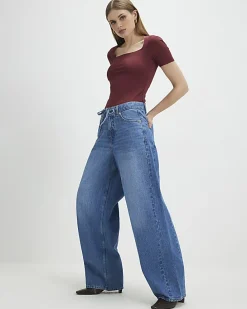 Red Square Neck Fitted Top