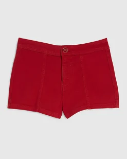 Red Stretch Hotpant Denim Shorts