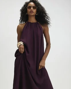 Red Textured Halter Neck Maxi Dress