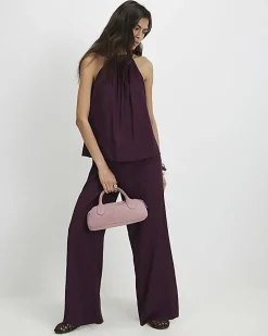 Red Textured Halter Neck Top
