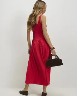Red Textured Midi Dress