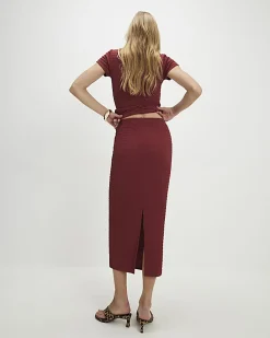 Red Textured Midi Skirt