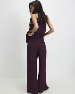 Red Textured Wide Leg Trousers