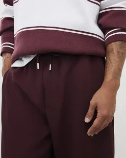 Red Wide Leg Twill Joggers