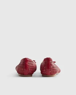 Red Woven flat Ballet Pumps