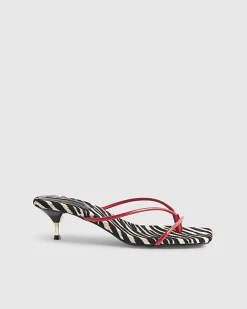 Red Zebra Skinny Strap Toe Thong Heels