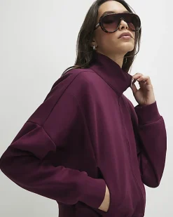 Red Zip Up Interlock Bomber Jacket