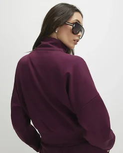 Red Zip Up Interlock Bomber Jacket
