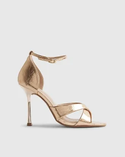 Rose Gold Cross Over Strap Heeled Sandals