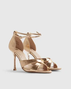 Rose Gold Cross Over Strap Heeled Sandals