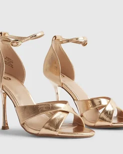 Rose Gold Cross Over Strap Heeled Sandals