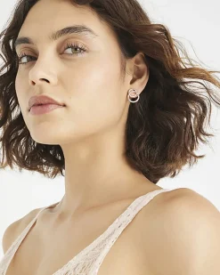 Rose Gold Double Ring Stud Earrings