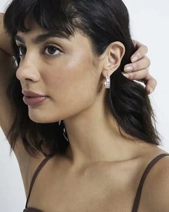 Rose Gold Hoop Diamond Simulant Earrings