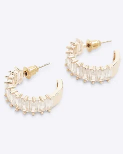Rose Gold Hoop Diamond Simulant Earrings