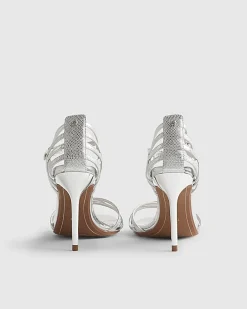 Silver Caged Back Heeled Sandals